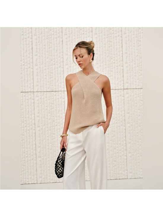 Commense Tops - Commense Halter Cross-Over Collar Tank Top Knit